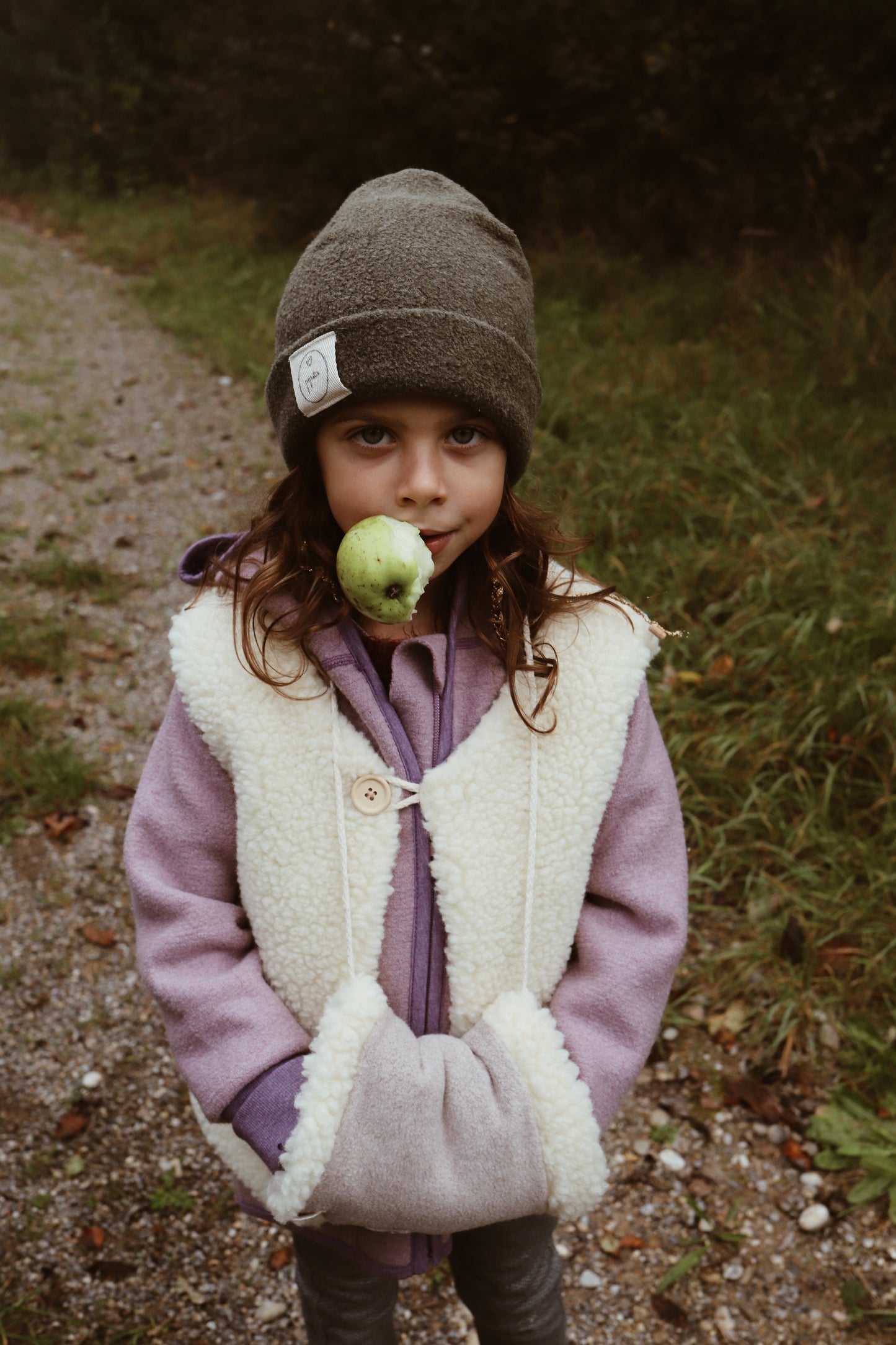 Muff aus Lammfell/Bio-Baumwoll-Fleece, Handwärmer zum Umhängen für Kinder